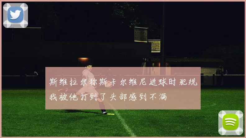 斯维拉尔称斯卡尔维尼进球时犯规我被他打到了头部感到不满